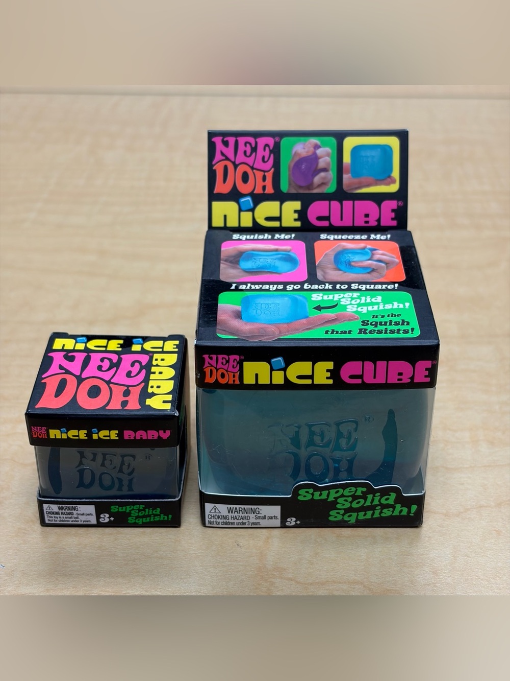 Lot of 2: Blue Needoh Nice Cube Super Solid Squish! Needoh Nice Ice Baby New